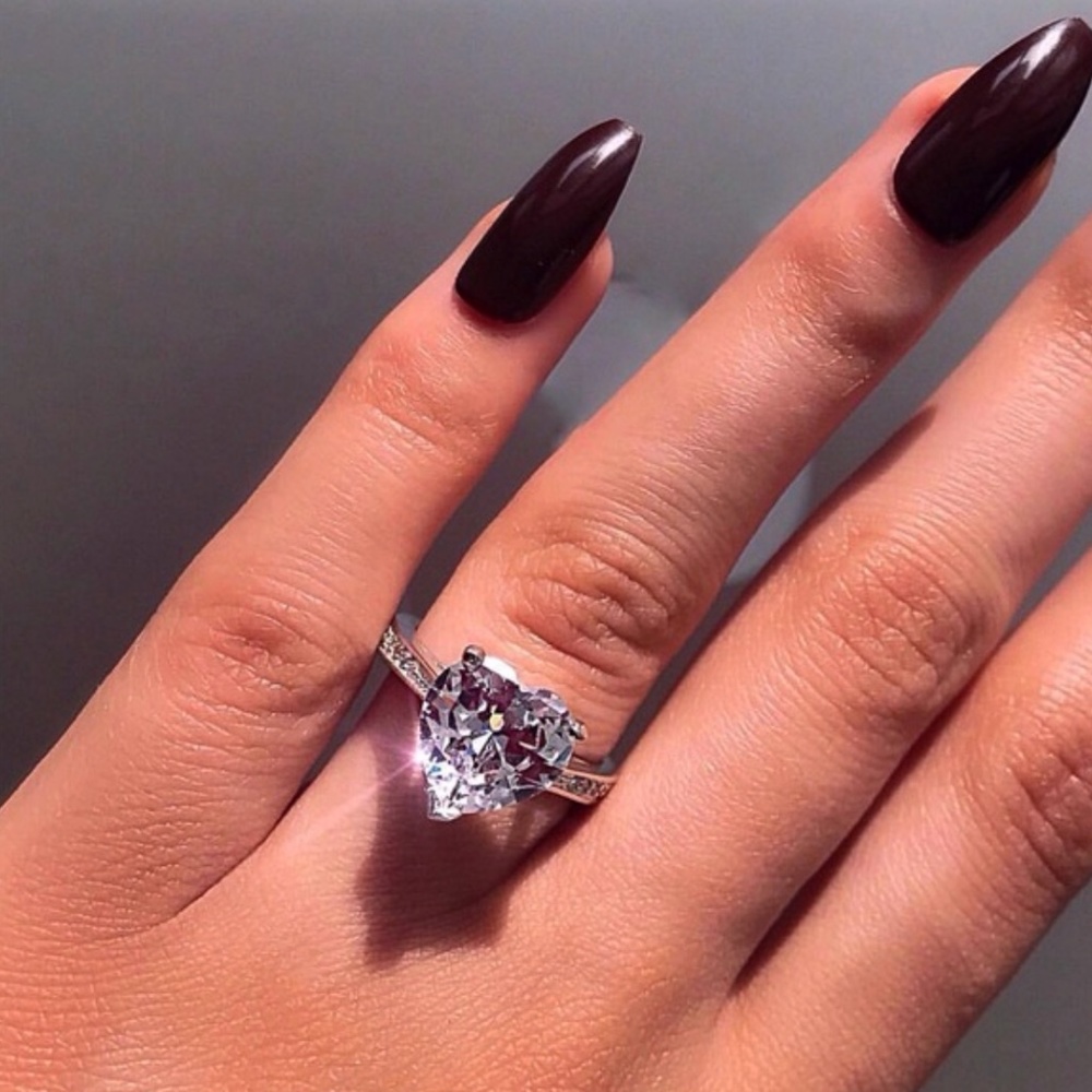 NEW Sterling Silver Heart Shaped Diamond Ring